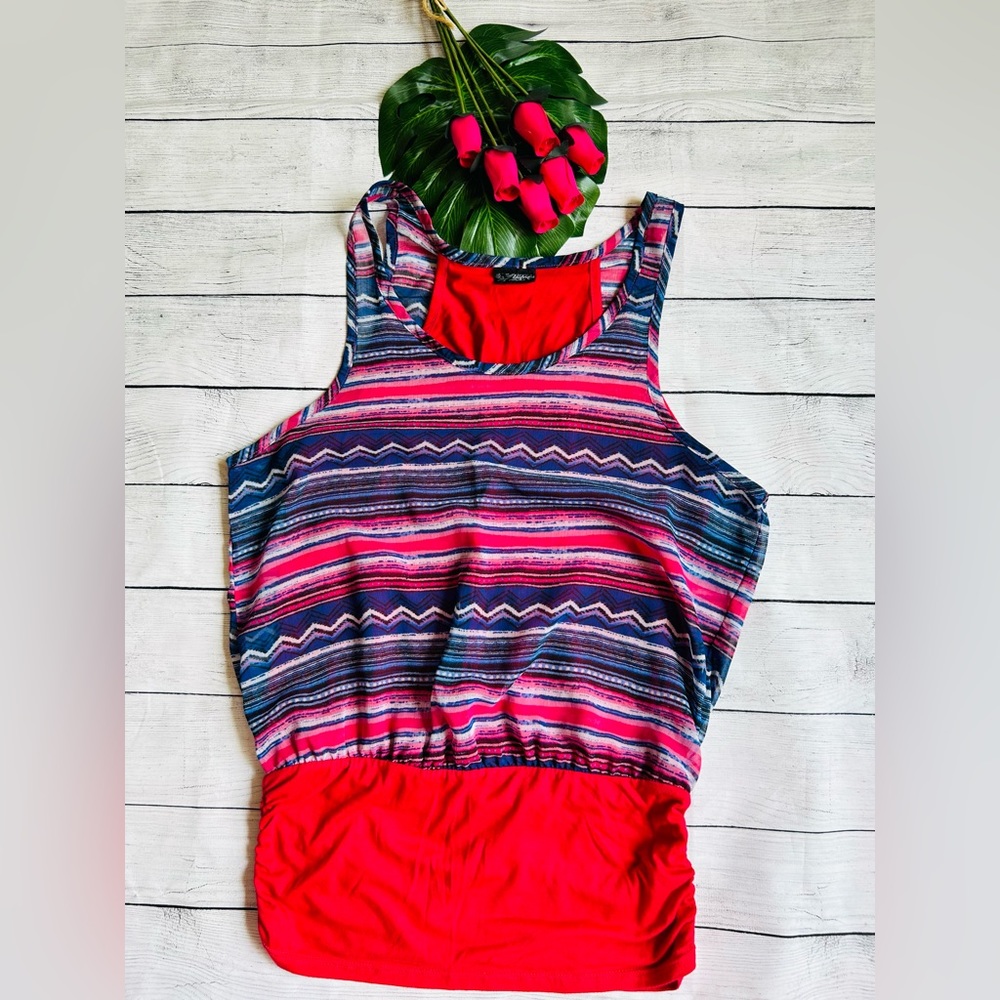 Daytrip Buckle Striped Colorful Layered Ruched Bottom Tank Top Size Small